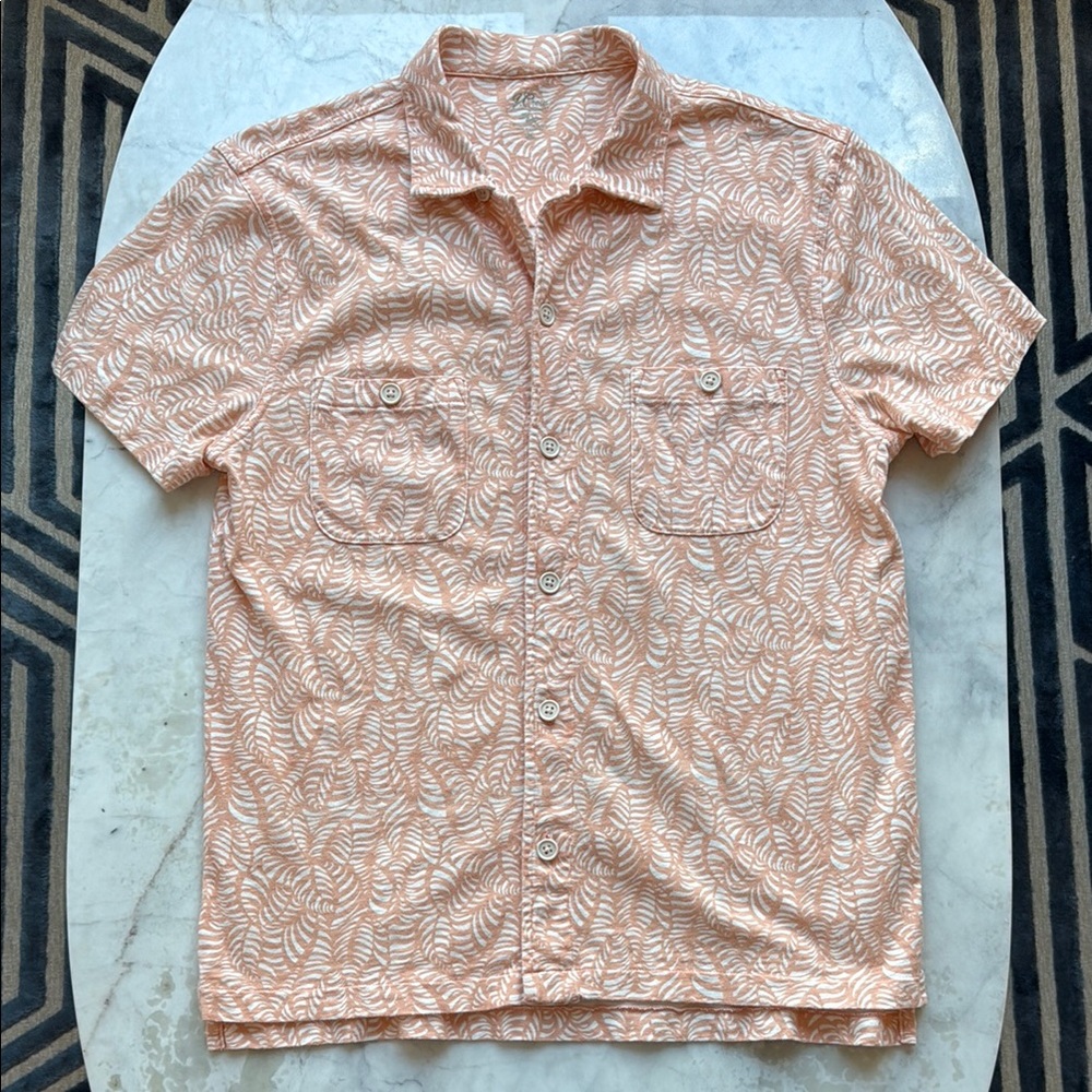J. Crew Orange Casual Knit Button Down Shirt with Camp Collar